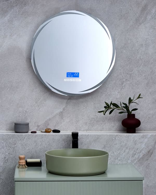 LED væghængt spejl sølv 60 x 60 cm badeværelse moderne design med Bluetooth-højttaler