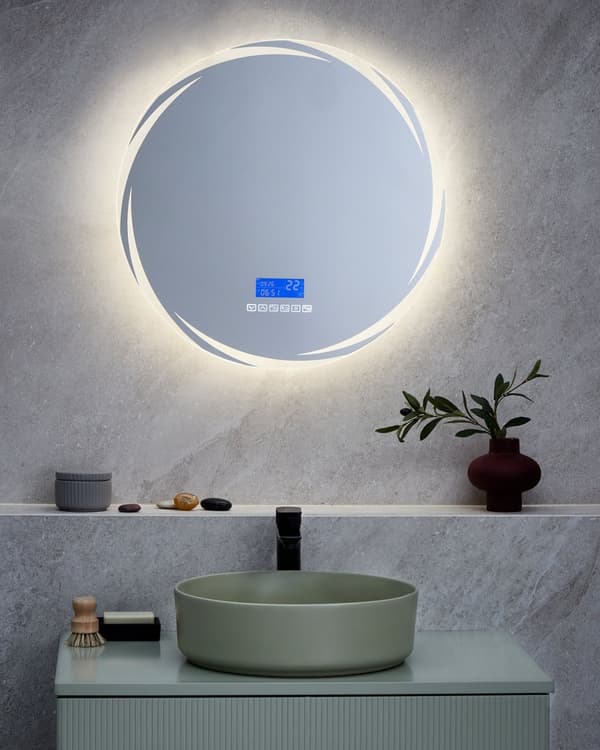 LED væghængt spejl sølv 60 x 60 cm badeværelse moderne design med Bluetooth-højttaler