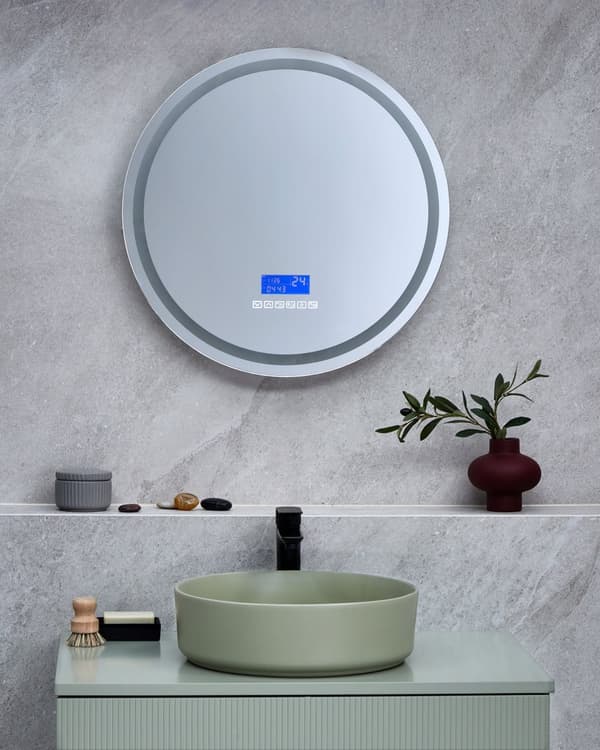 LED væghængt spejl sølv 60 x 60 cm badeværelse moderne design med Bluetooth-højttaler