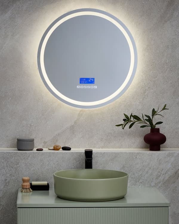 LED væghængt spejl sølv 60 x 60 cm badeværelse moderne design med Bluetooth-højttaler