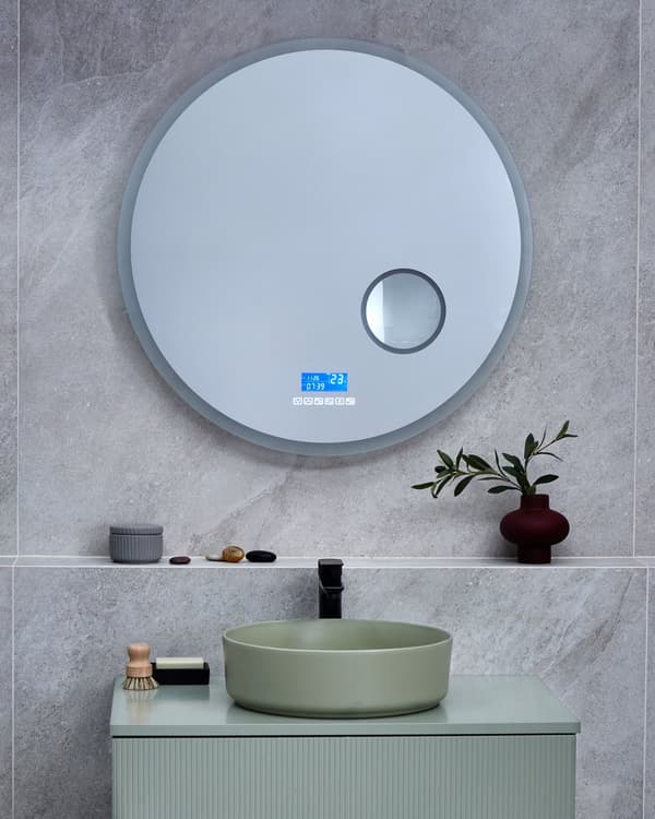 Baderomsspeil med LED-belysning Rundt 80 x 80 cm Glamour med Bluetooth-høyttaler