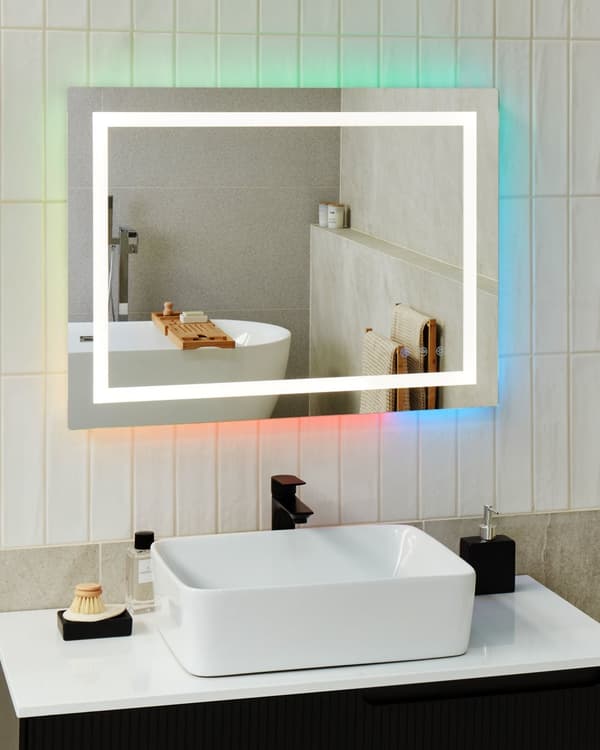 Baderomsspeil med LED-belysning Rektangulært 80 x 60 cm Glamour med Antidugg-funksjon Fargerike lys