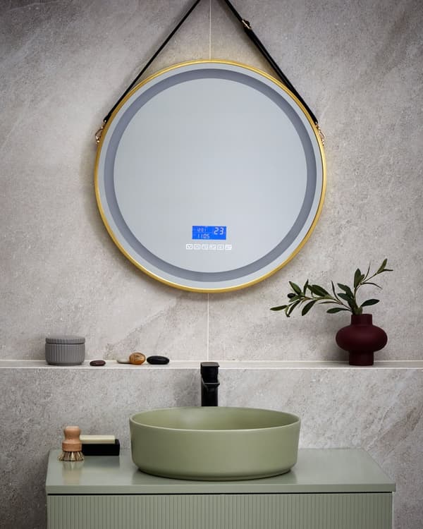 Baderomsspeil med LED-belysning, Rund 60 x 60 cm Glamour med Bluetooth-høyttaler