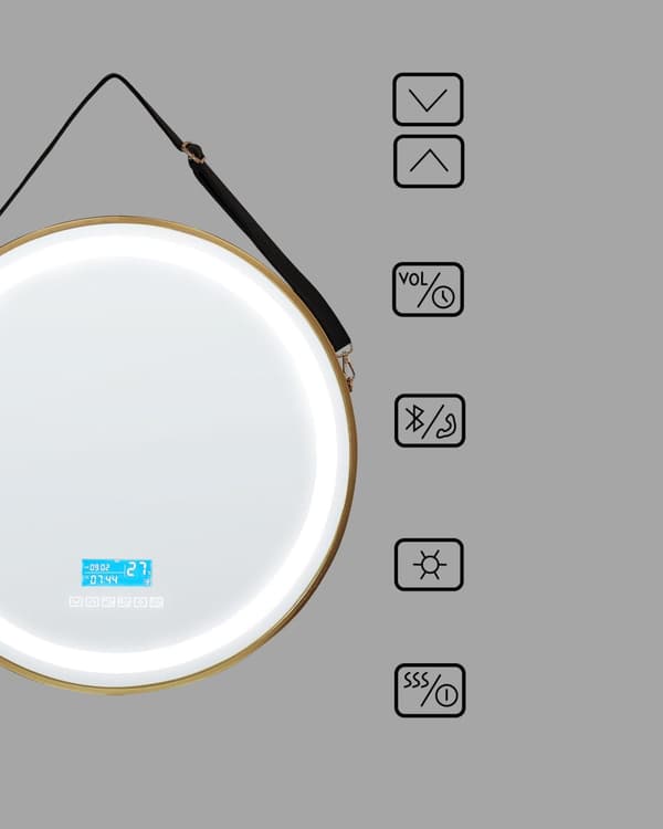 Baderomsspeil med LED-belysning, Rund 60 x 60 cm Glamour med Bluetooth-høyttaler