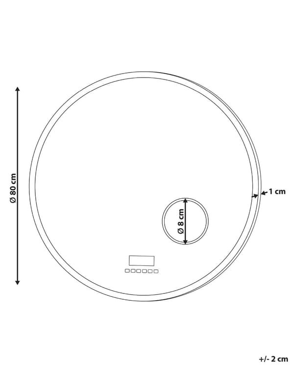 Peili hopea alumiini lasi PVC ⌀ 80 cm pyöreä Bluetooth-kaiuttimella LED-valolla diginäytöllä seinälle kylpyhuoneen