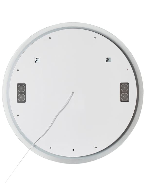 Peili hopea alumiini lasi PVC ⌀ 80 cm pyöreä Bluetooth-kaiuttimella LED-valolla diginäytöllä seinälle kylpyhuoneen