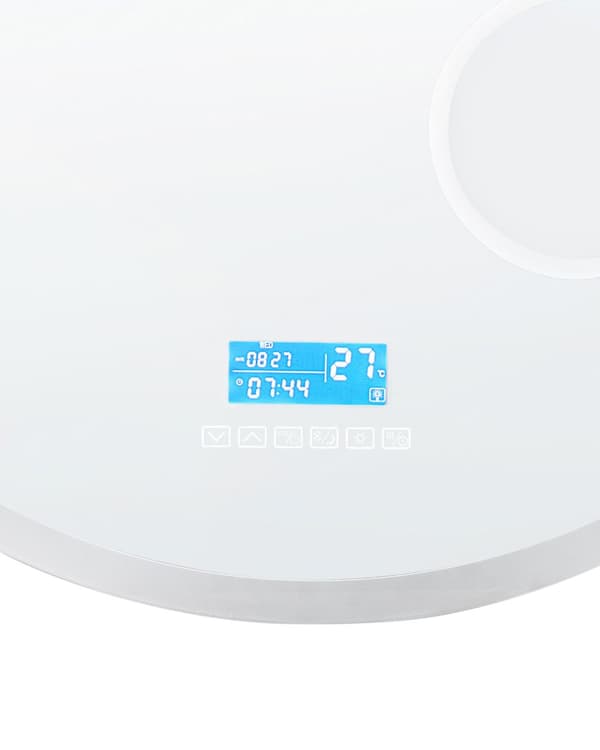 Peili hopea alumiini lasi PVC ⌀ 80 cm pyöreä Bluetooth-kaiuttimella LED-valolla diginäytöllä seinälle kylpyhuoneen