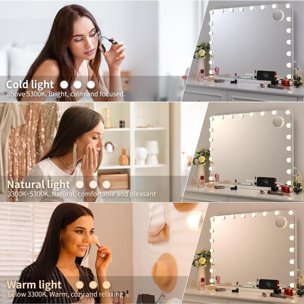 Hollywoodin meikkipeili, Bluetooth-audio, 20 himmennettävää LED-lamppua 80x60 cm