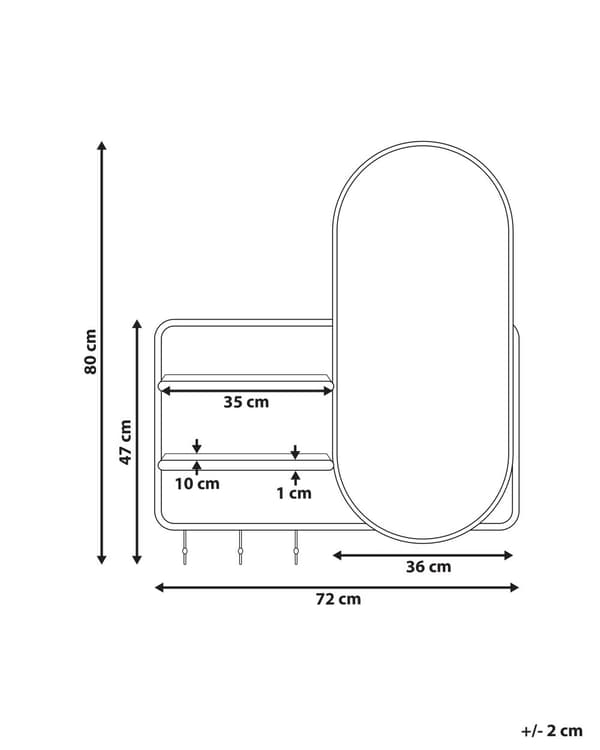 Väggspegel med Krokar och Hyllor Guld 72 x 80 cm Oval Form Hängande Spegel Halldekoration