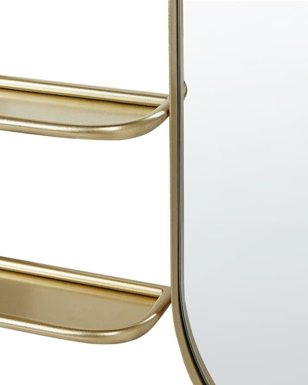 Väggspegel med Krokar och Hyllor Guld 72 x 80 cm Oval Form Hängande Spegel Halldekoration