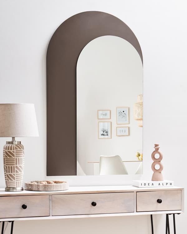 Væghængt spejl bronze metalramme 58 x 99 cm oval form hængende moderne design
