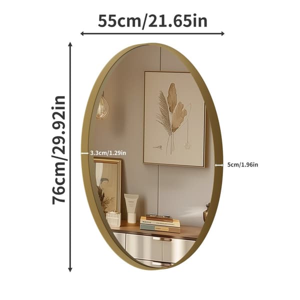 Oval Väggspegel, Guld Aluminiumram, Modern Design,Guld, 55x76cm