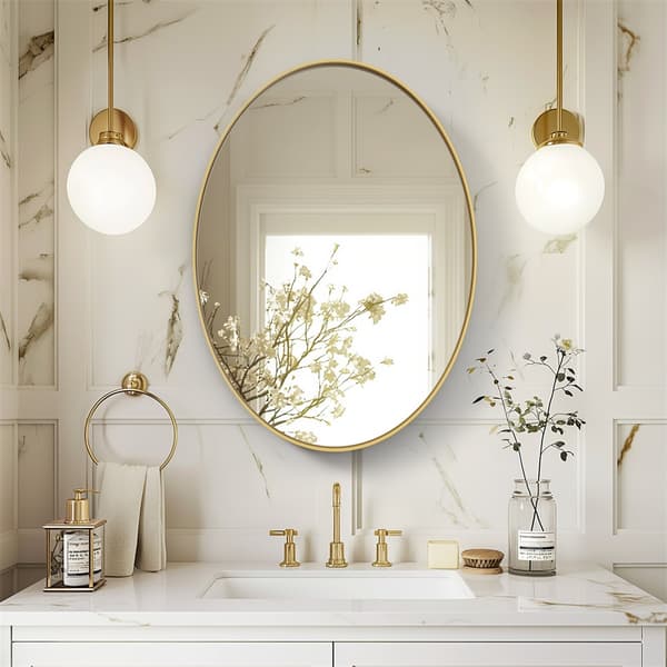 Oval Väggspegel, Guld Aluminiumram, Modern Design,Guld, 55x76cm