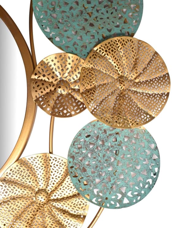 Rootz dekorativt vægspejl - moderne design - håndlavet - guld og patinafarver - ideel til mange rum - 80 cm x 77 cm x 2,5 cm