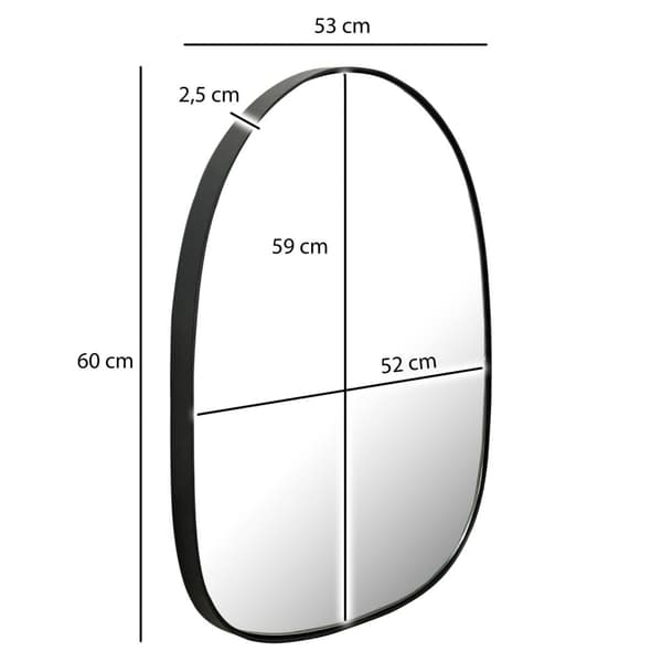 Rootz Asymmetrisk vægspejl - Uregelmæssig form - Unikt design - Håndlavet - 53 cm x 60 cm x 2,5 cm - Sort ramme - Glas/jern - Moderne - Dynamisk