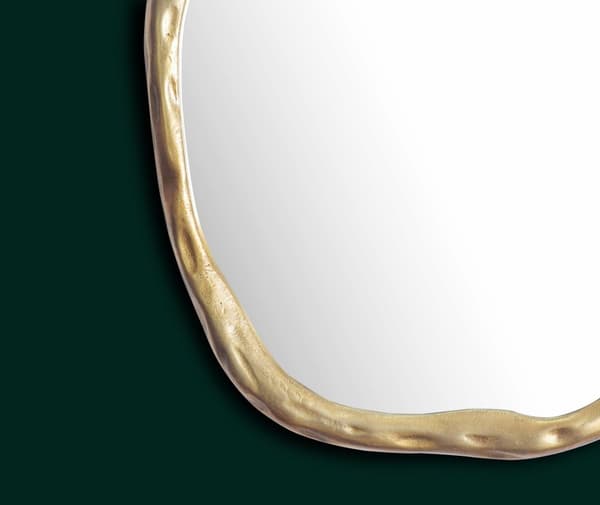 Rootz Unik asymmetrisk väggspegel - Modern spegel - Handgjord - Guldram - 60 cm x 60 cm x 3 cm - Glas och aluminium