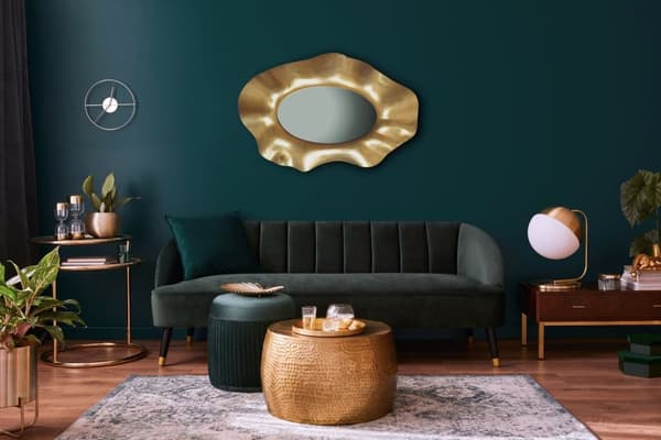 Rootz Modern Wall Mirror - Ovalt spejl - Uformet ramme - Håndlavet - Guldramme - 60cm x 90cm x 5,5cm
