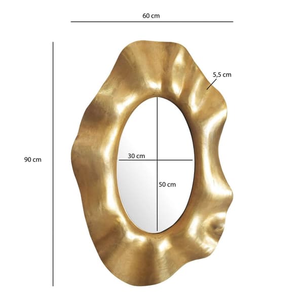 Rootz Modern Wall Mirror - Ovalt spejl - Uformet ramme - Håndlavet - Guldramme - 60cm x 90cm x 5,5cm