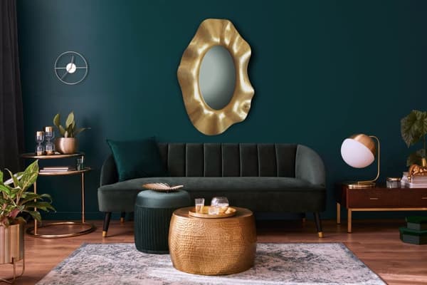Rootz Modern Wall Mirror - Ovalt spejl - Uformet ramme - Håndlavet - Guldramme - 60cm x 90cm x 5,5cm