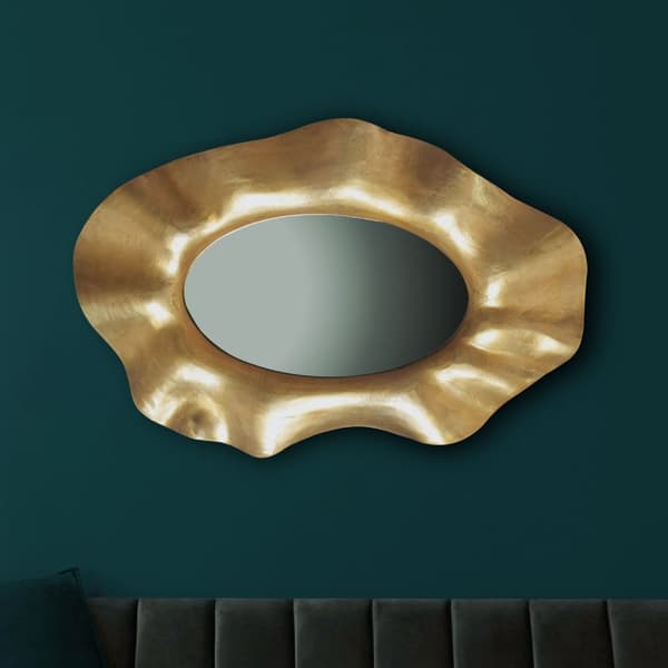 Rootz Modern Wall Mirror - Ovalt spejl - Uformet ramme - Håndlavet - Guldramme - 60cm x 90cm x 5,5cm