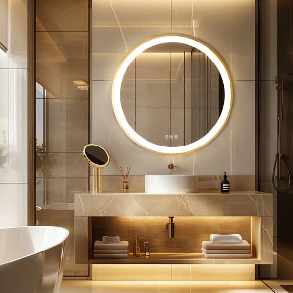 Guld Rund LED Badrumsspegel, Anpassningsbar Belysning, Imfri Design,Guld
