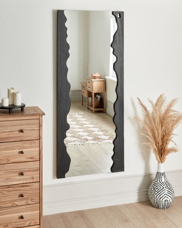Veggspeil Svart Paulownia Tre Ramme Glass 175 x 75 cm Uregelmessig Dekorativt Veggspeil Moderne Stil