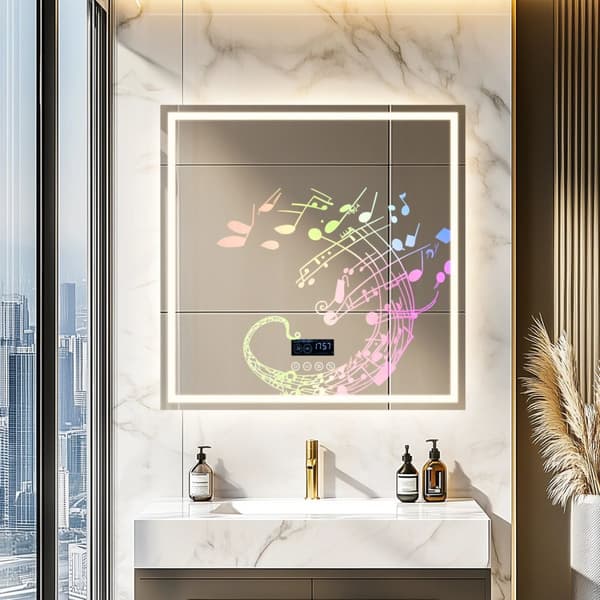 LED-belyst badrumsspegel, Bluetooth-högtalare, intelligent display,32x32 tum