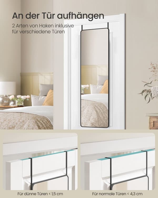 Rootz helkroppsspegel - Stående spegel - Hög spegel - Härdat glas - Aluminiumlegering - 120 cm x 40 cm - Lättvikt 4,2 kg