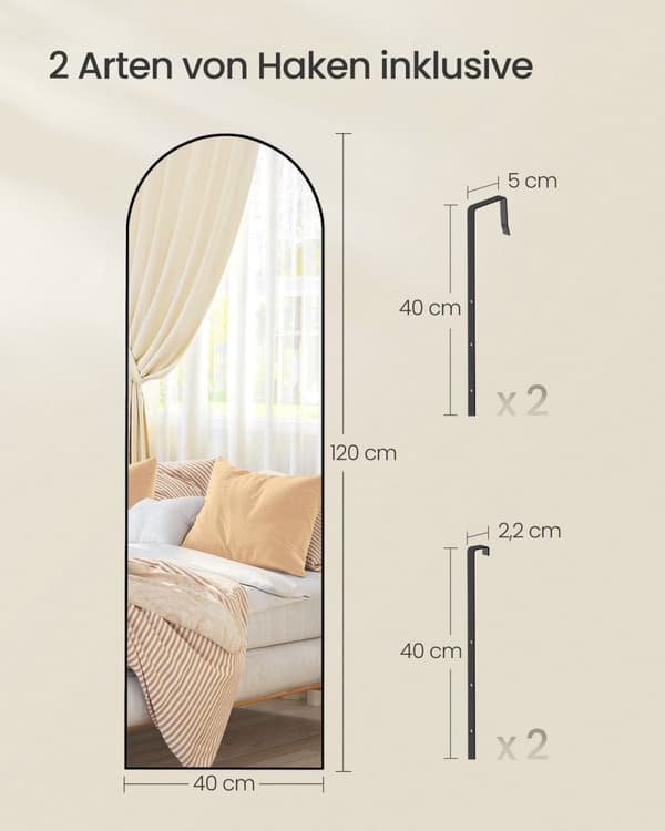 Rootz Full Body Mirror - Gulvspejl - Stående spejl - Hærdet glas - Aluminiumslegering - 120 cm x 40 cm - Letvægts 4,2 kg