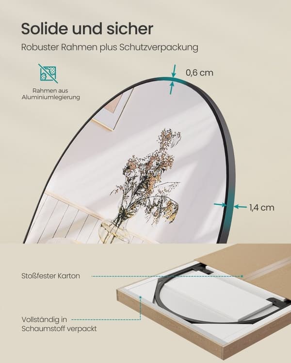 Rootz Full Body Mirror - Gulvspejl - Stående spejl - Hærdet glas - Aluminiumslegering - 120 cm x 40 cm - Letvægts 4,2 kg