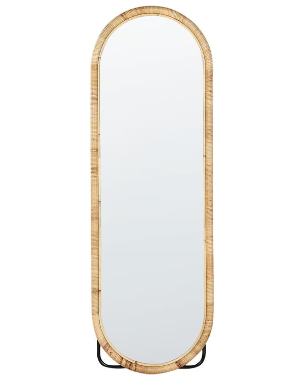 Stående spejl naturligt rattan glas 150 x 50 cm oval form moderne stue stil boho soveværelse