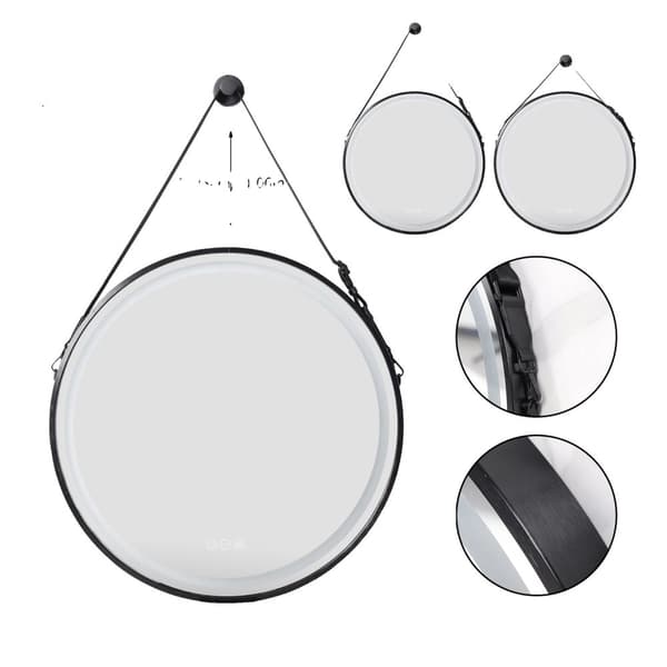 Rund LED-belyst badrumsspegel, touchsensor, anti-dimfunktion,Svart 80CM