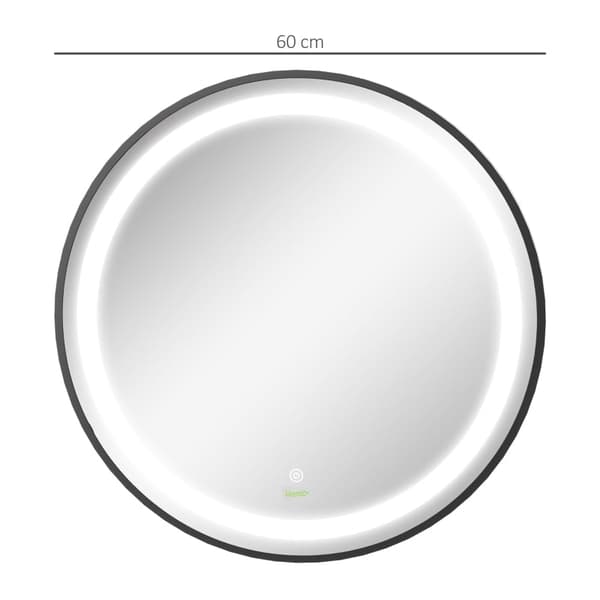 Rootzin pyöreä kylpyhuonepeili - LED-valaistu meikkipeili - seinään kiinnitettävä meikkipeili - alumiinirunko - 60 cm x 4 cm - musta