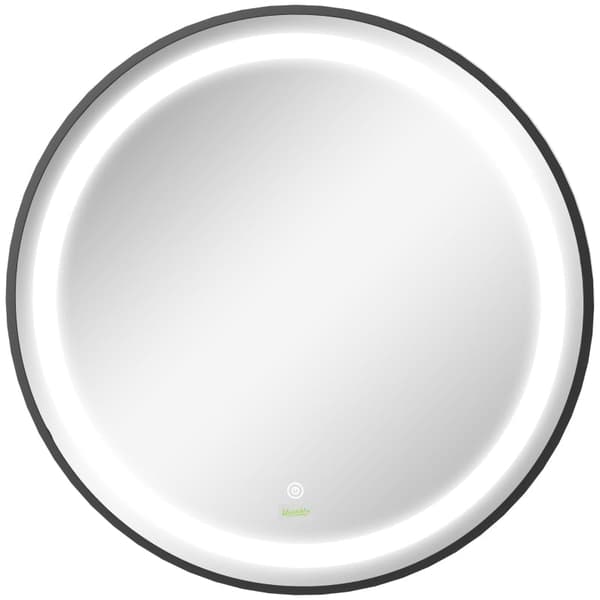 Rootzin pyöreä kylpyhuonepeili - LED-valaistu meikkipeili - seinään kiinnitettävä meikkipeili - alumiinirunko - 60 cm x 4 cm - musta