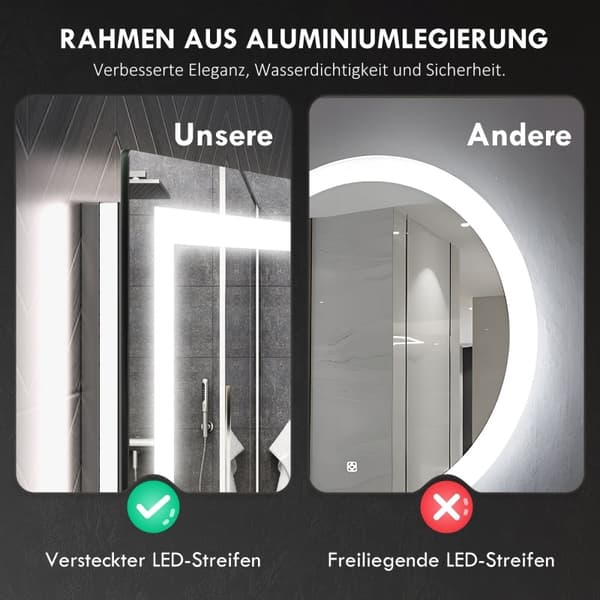 Rootz LED-badrumsspegel - Väggmonterad sminkspegel - Sminkspegel - Justerbar belysning - Anti-dimteknik - 80cm x 60cm x 4cm