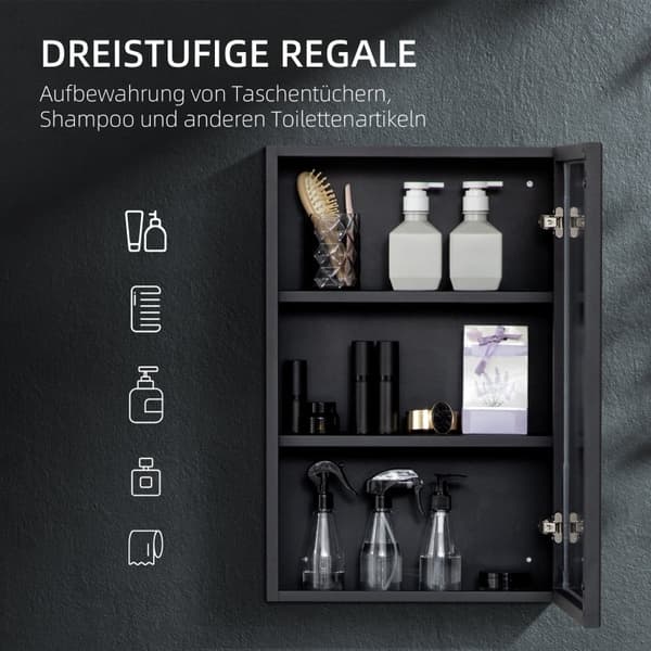 Rootz Spegelskåp - Väggmonterad Organizer - Badrumsförvaring - Utrymmesbesparande - Rostfria gångjärn - Rostfritt stål - 40cm x 12cm x 60cm