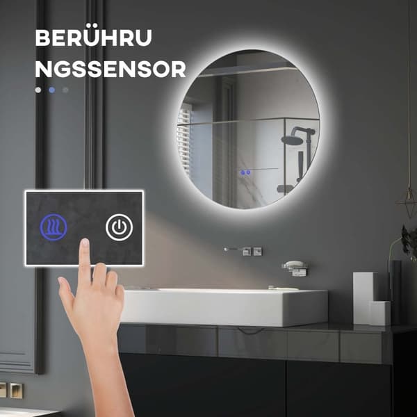 Rootz Round LED Badrumsspegel - Väggspegel - Upplyst spegel - Tre färglägen - Anti-dimma - Touch Switch - Ø 60cm x 3,5cm