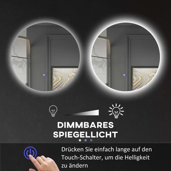 Rootz Round LED Badrumsspegel - Väggspegel - Upplyst spegel - Tre färglägen - Anti-dimma - Touch Switch - Ø 60cm x 3,5cm