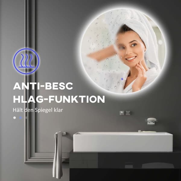Rootz Round LED Badrumsspegel - Väggspegel - Upplyst spegel - Tre färglägen - Anti-dimma - Touch Switch - Ø 60cm x 3,5cm