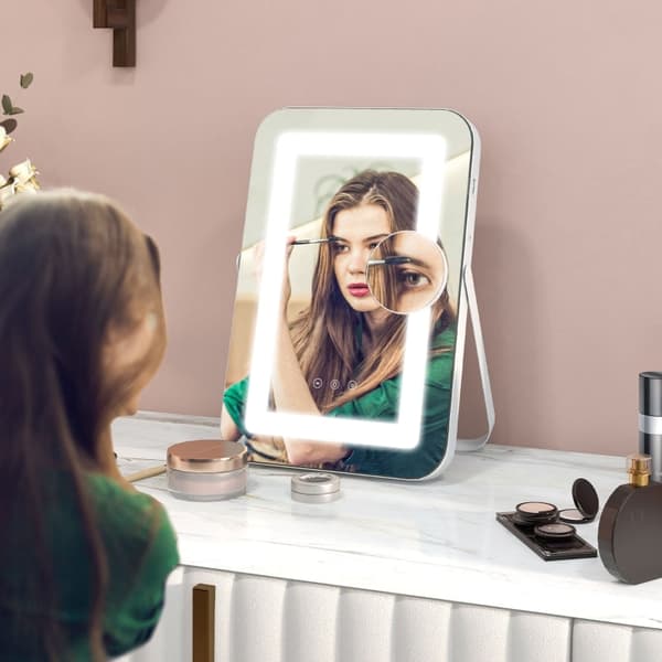Rootz LED Makeup Mirror - Touch Control Sminkspegel - 3 ljuslägen - USB-laddningsport - 10x förstoringsspegel - 31 cm x 41,5 cm x 3 cm