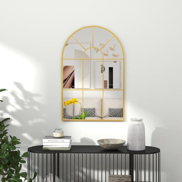 Rootz dekorativt vægspejl - Buet vinduesramme - Stilfuldt vinduesgitter - Lyser rummet op - Nem installation - Holdbar metalramme - 91 cm x 60 cm