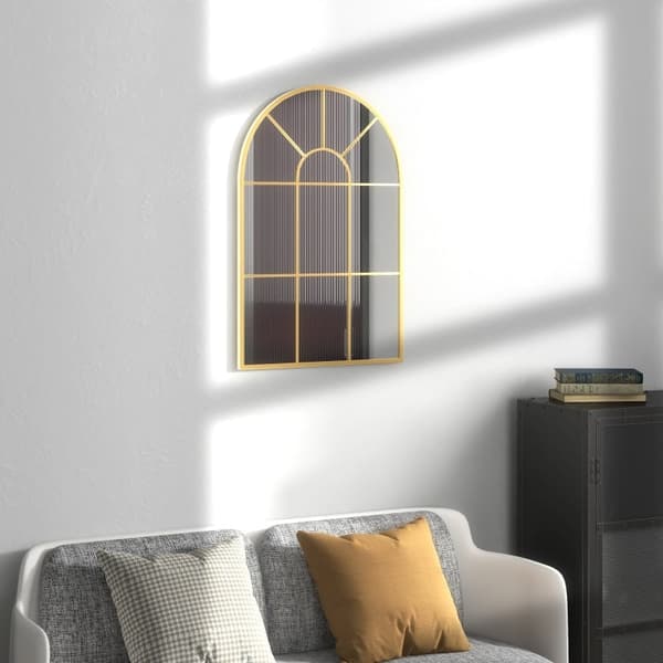 Rootz dekorativt vægspejl - Buet vinduesramme - Stilfuldt vinduesgitter - Lyser rummet op - Nem installation - Holdbar metalramme - 91 cm x 60 cm