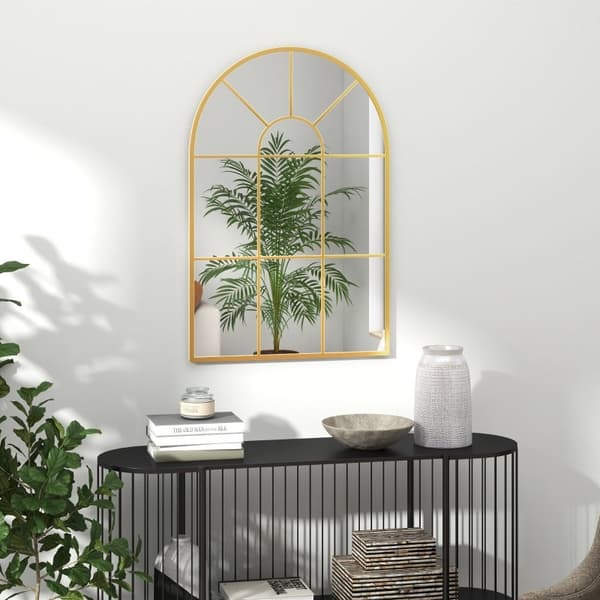 Rootz dekorativt vægspejl - Buet vinduesramme - Stilfuldt vinduesgitter - Lyser rummet op - Nem installation - Holdbar metalramme - 91 cm x 60 cm