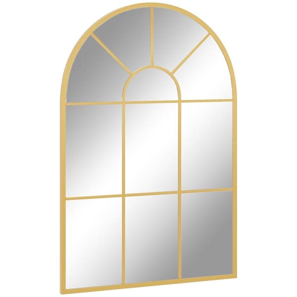 Rootz dekorativt vægspejl - Buet vinduesramme - Stilfuldt vinduesgitter - Lyser rummet op - Nem installation - Holdbar metalramme - 91 cm x 60 cm