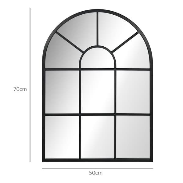 Rootz dekorativt vægspejl - buet vinduesramme - Elegant spejl - Nem vægmontering - Holdbar metalramme - 70 cm x 50 cm