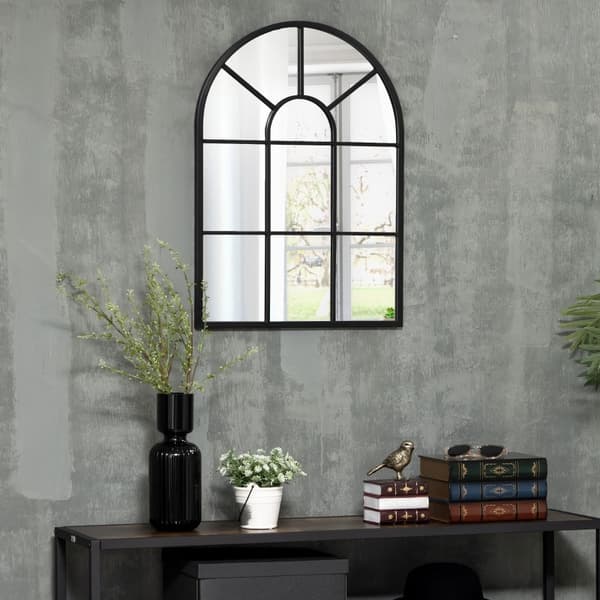 Rootz dekorativt vægspejl - buet vinduesramme - Elegant spejl - Nem vægmontering - Holdbar metalramme - 70 cm x 50 cm