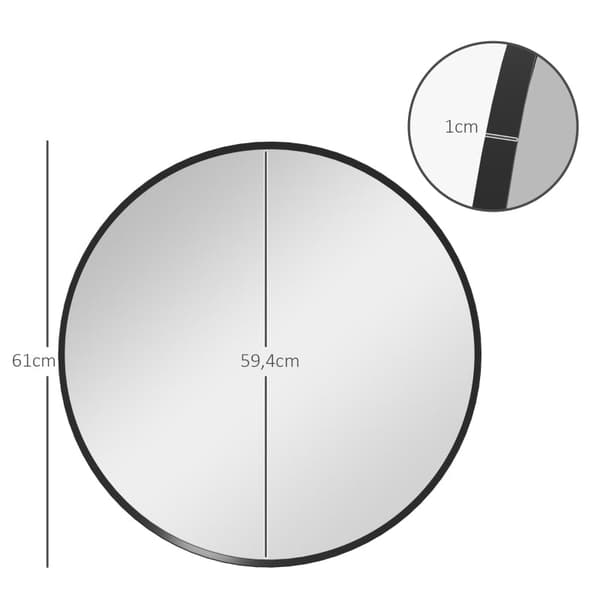 Rootz rundt sort badeværelsesspejl - Vægmonteret makeupspejl - Indretning til hjemmet - aluminiumsramme - Ø61cm x 10mm - Ideel gave til enhver lejligh