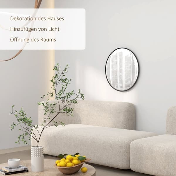 Rootz rundt sort badeværelsesspejl - Vægmonteret makeupspejl - Indretning til hjemmet - aluminiumsramme - Ø61cm x 10mm - Ideel gave til enhver lejligh