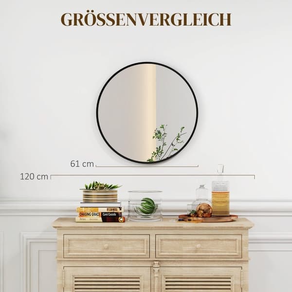 Rootz rundt sort badeværelsesspejl - Vægmonteret makeupspejl - Indretning til hjemmet - aluminiumsramme - Ø61cm x 10mm - Ideel gave til enhver lejligh