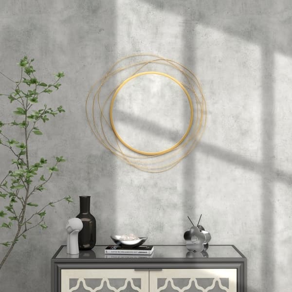 Rootz Rundt spejl Vægdekor - Dekorativt spejl - Metalrammespejl - Tykt glas - Nem montering - Guld - Ø65cm x 1cm